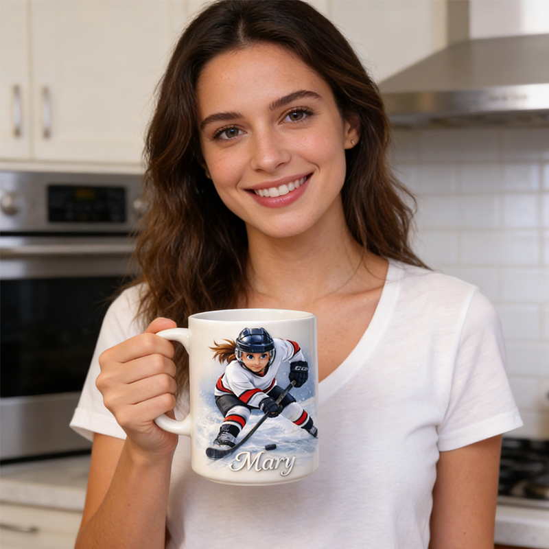 Personalized Ice Hockey Mug with Custom Player Illustration and Name for Ice Hockey Lovers