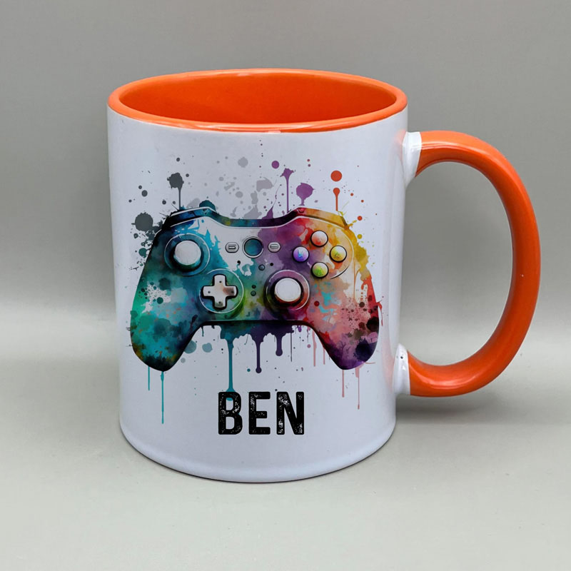 Personalised Gamer Mug Games Controller Mug Paint Splash Paint Drip Mug Rainbow Controller Funny Gaming Gift for Geek