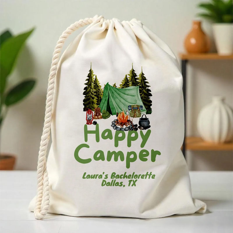 Personalized Custom Happy Camper Bachelorette Party Favor Bag Tree Mountain Party Pouch Guest Return Gift Bag