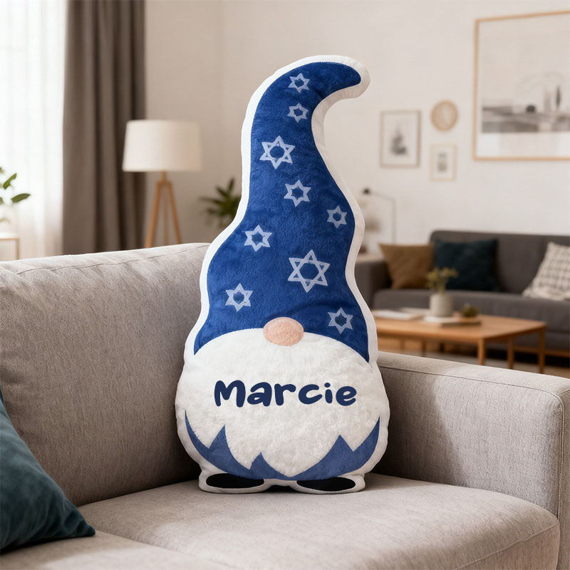 Personalized Cute Hanukkah Gnome Pillow with Custom Name Home Decor Star of David Menorah Dreidel Pillow Happy Hanukkah Gift for Jewish Family