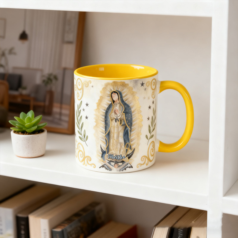 Personalized Our Lady of Guadalupe 11oz Ceramic Mug with Name Catholic Virgin Mary Coffee Cup Catholic Marian Mug Christian Gift for Women