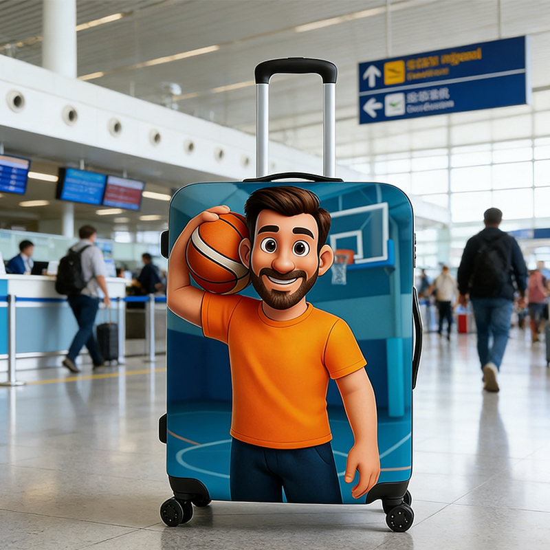 Personalized Pixar Basketball Luggage Cover with Custom Player Artwork for Basketball Fans 