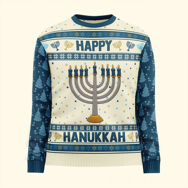 Personalized Happy Hannukah Ugly Sweater Menorah Dreidel Star of David Ugly Sweater Religious Gift Happy Hannukah Gift