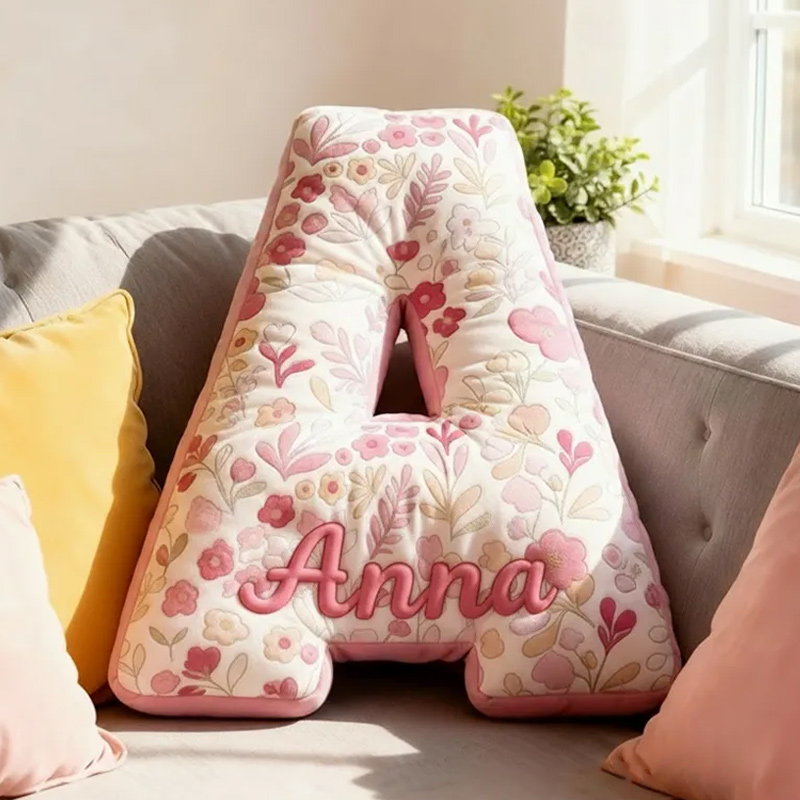Personalized Pink Flower Letter Pillow Graphic 3D Print Pillow Custom Name Pillow for Kids Gardening Lovers Gift