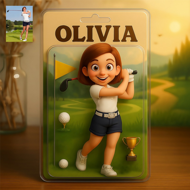 Personalized Golf Photo Pixar Style Themed Acrylic Block,Golf Themed Home Decor,Golf Gift For Him,Her,Birthday Gift For Golf Player,Gift For Golfer