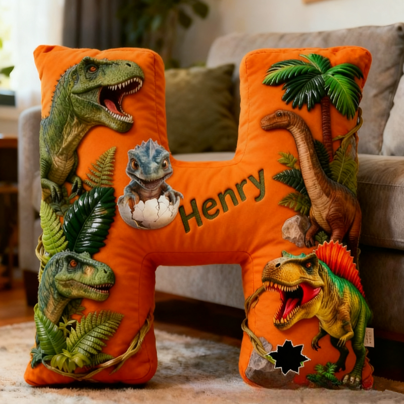Personalized Dinosaur Forest World Initials with Name Graphic 3D Print Pillow Christmas Gift for Kids Birthday Gifts