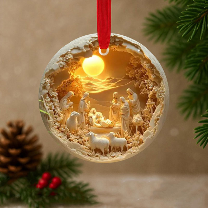 Personalized Nativity Scene Ornament with Name Holy Family Christmas Keepsake Gift 3DEffect Flat Ornament Not Glass Globe Religious Gift for Christmas