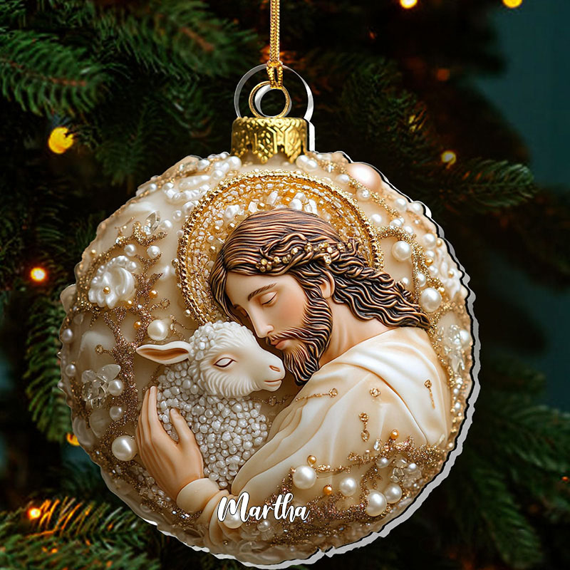 Personalized Jesus the Good Shepherd Acrylic Ornament with Name Jesus Embracing A Lamb Ornament Religious Christian Gift Faith Gift for Christmas