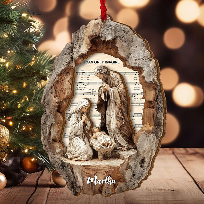 Personalized I Can Only Imagine Nativity Acrylic Ornament with Name Nativity Scene within Tree Hollow Ornament Baby Jesus Virgin Mary Joseph Xmas Gift