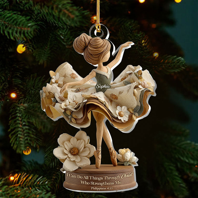 Personalized I can Do All Things through Christ Who Strengthens Me Ballerina Acrylic Ornament with Name Religious Christian Gift for Christmas
