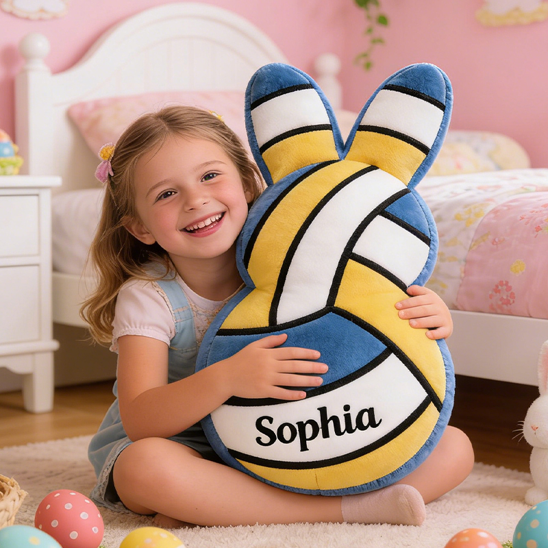 Personalized Easter Volleyball Bunny Pillow with Custom Name for Kids Easter Gifts