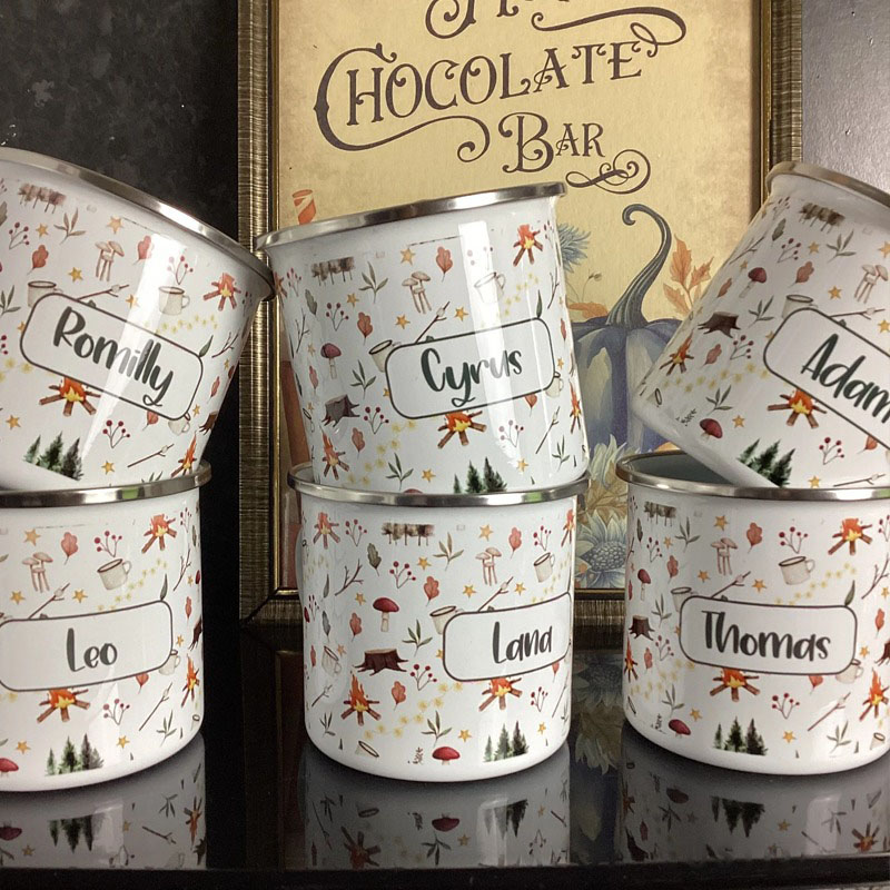 Personalised Campfire Enamel Mug Camping Birthday Gift Custom Children’s Mug Camping Adventure Gift for Kids
