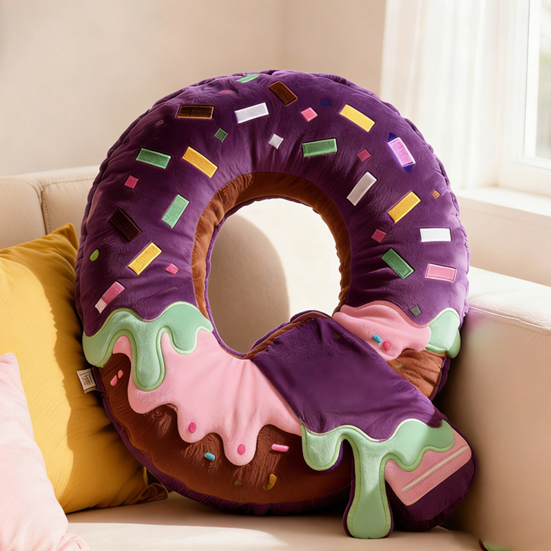 Personalized Donut Cookie Letter Pillow Purple Graphic 3D Print Throw Pillow with Name for Kids Christmas Cookie Baker Christmas Gift Baking Lover