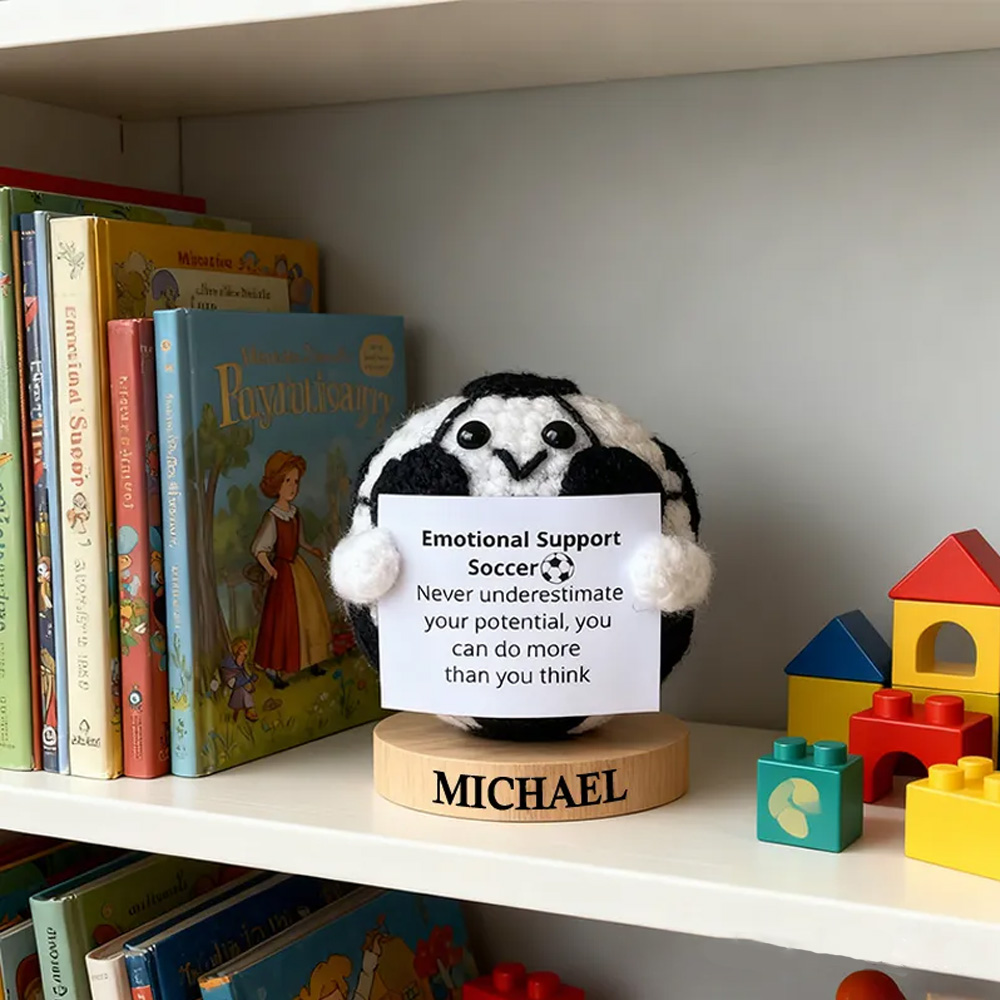 Personalized Crochet Soccer Ball Plush with Custom Name and Encouraging Quote Cheer Up Gift For Soccer Ball Team Player
