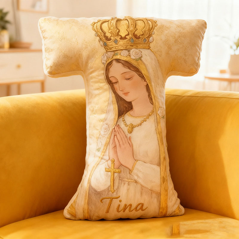 Personalized Virgin Mary Letter Pillow with Custom Name Religious Home Decor Catholic Gift for Her Prayer Gift Faith Gift Crown Cross Graphic 3D Print