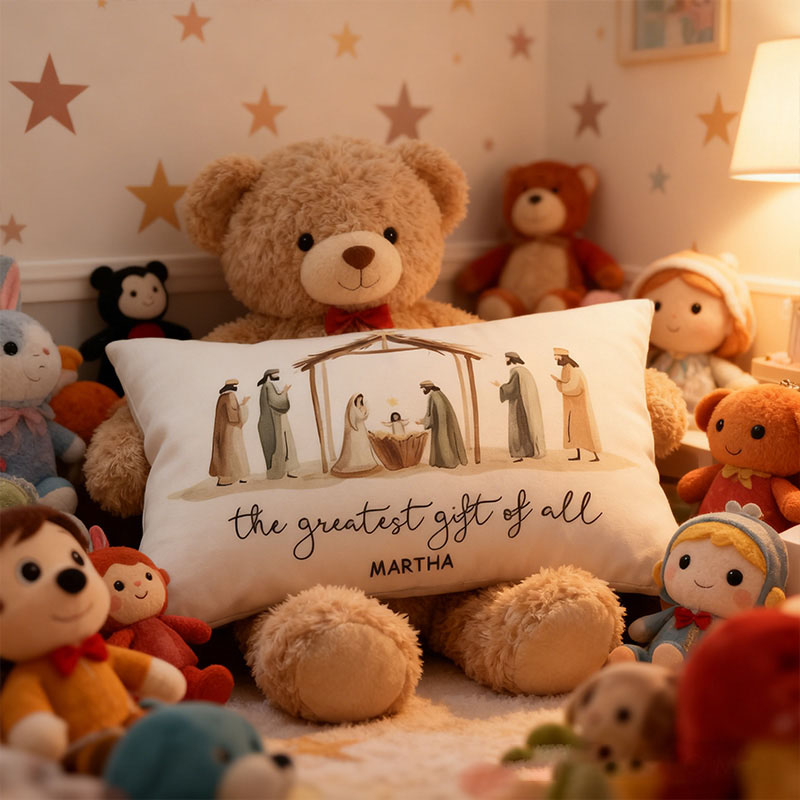 Personalized the Greatest Gift of All Christian Christmas Nativity Star Pillow with Custom Name Xmas Holiday Christian Décor Baby Jesus Religious Gift