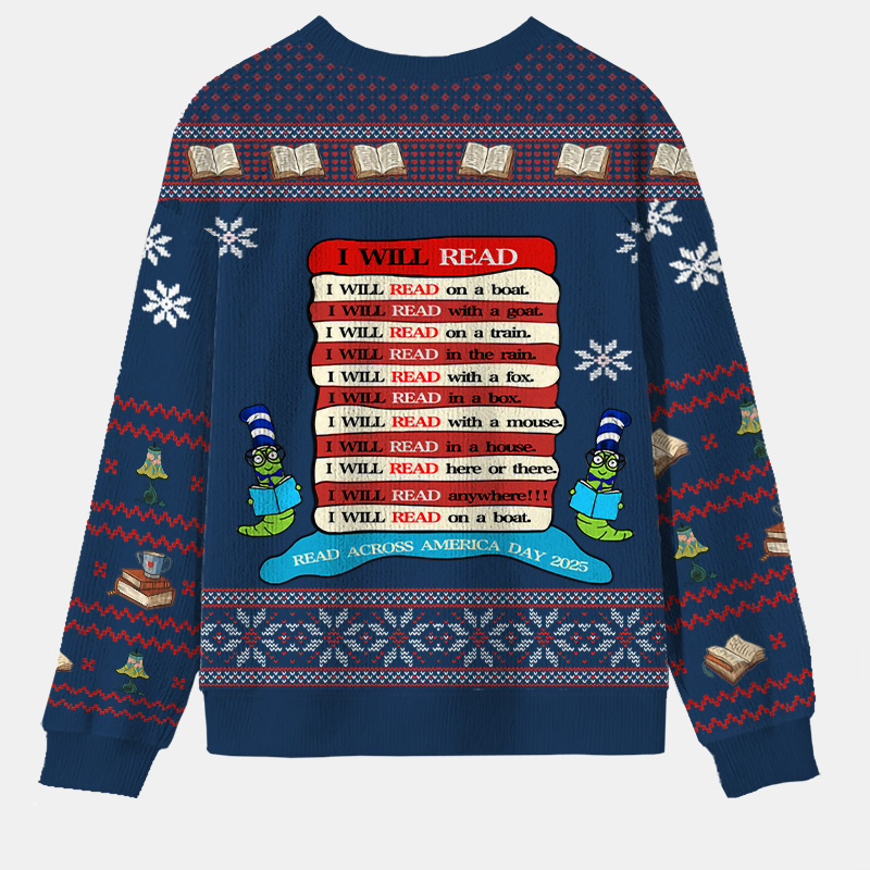 Personalized Reading Joy Anywhere Ugly Sweater Holiday Gift for Book Lover