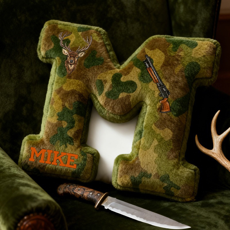 Personalized Camouflage Adventure Initial Pillow  Custom Hunting lover Letters Pillow  Gift for Outdoor hunting