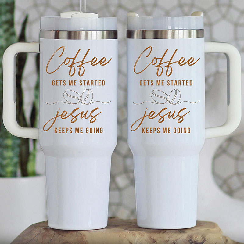 Personalized Coffee and Jesus 40oz Tumbler with Custom Name with Handle and Straw Insulated Large Water Bottle Cup Christian Gift for Coffee Lover