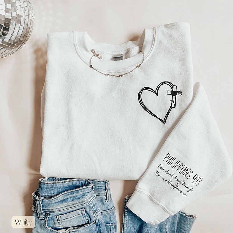 Personalized Bible Verse Sleeve Print Christian Classic Sweatshirts Christian Couple Sweatshirts Faith Based Gift Religious Christian Gift for Her