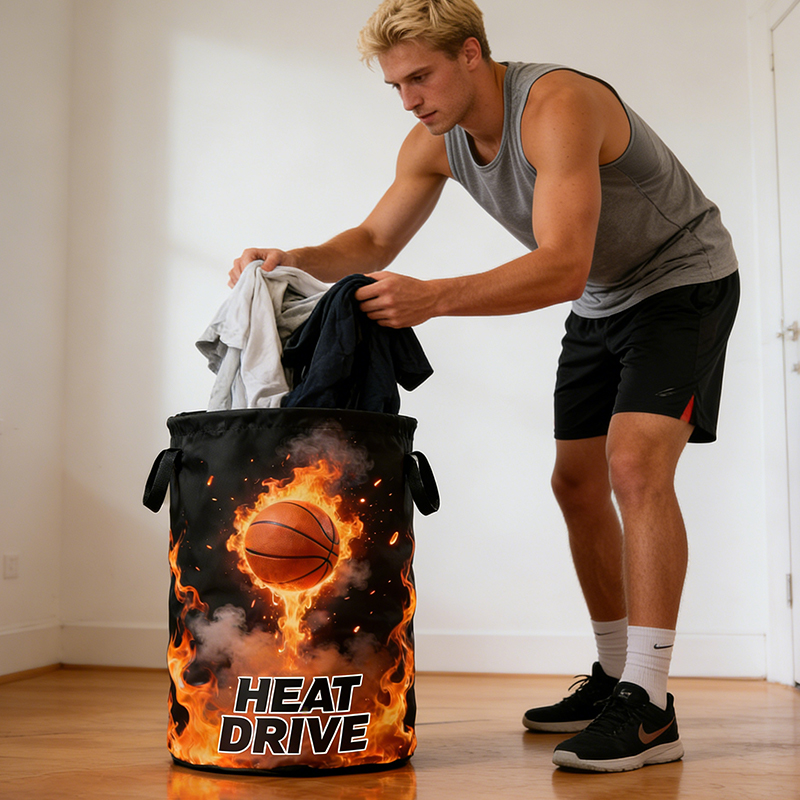 Personalized Flaming Basketball Storage Basket with Custom Text for Basketball Fans
