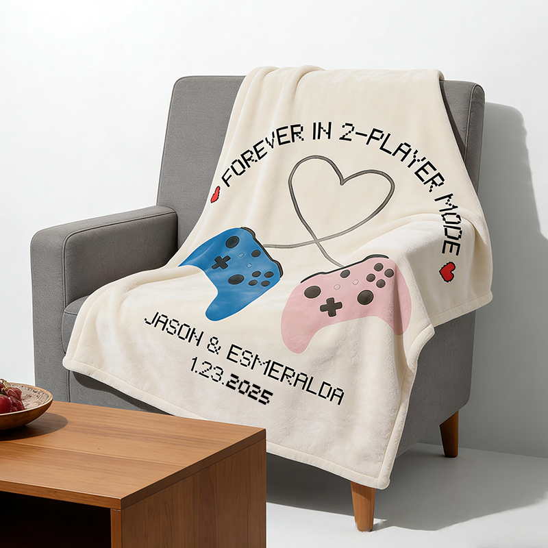 Personalized Forever in 2 Player Mode Blanket Gamer Couple Blanket Couple Gaming Gift Video Game Anniversary Gift for Geek Lover
