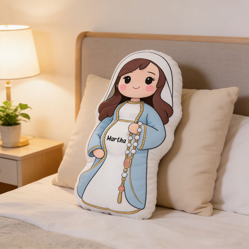 Personalized Pregnant Virgin Mary Pillow with Custom Name Home Decor Catholic Gift for Expectant Mother Our Lady of Expectation Doll Graphic 3D Print