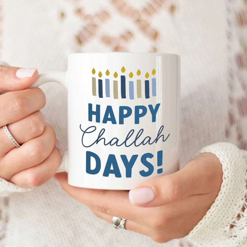 Personalized Happy Challah Days Ceramic Mug with Name Hanukkah Coffee Mug Religious Gift Happy Hanukkah Gift for Jewish people