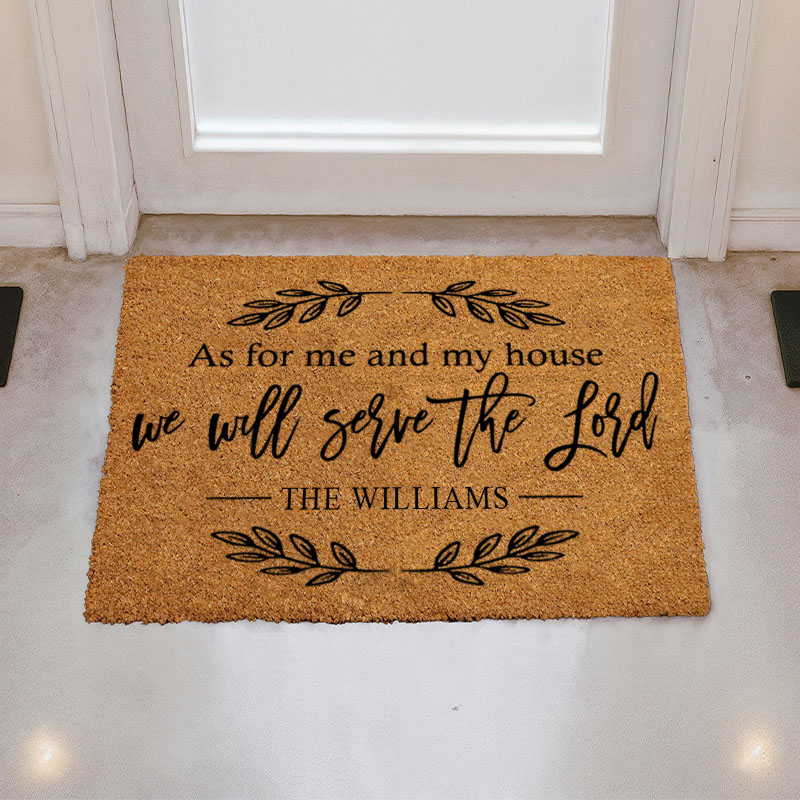 Personalized As for Me and My House We will Serve the Lord Joshua 24:15 Doormat with Family Name Non-Slip Welcome Mat Religious Housewarming Gift