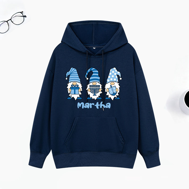 Personalized Gnomes Hanukkah Classic Hoodies with Name Unisex Hoodies Religious Gift Happy Hanukkah Gift for Jewish People