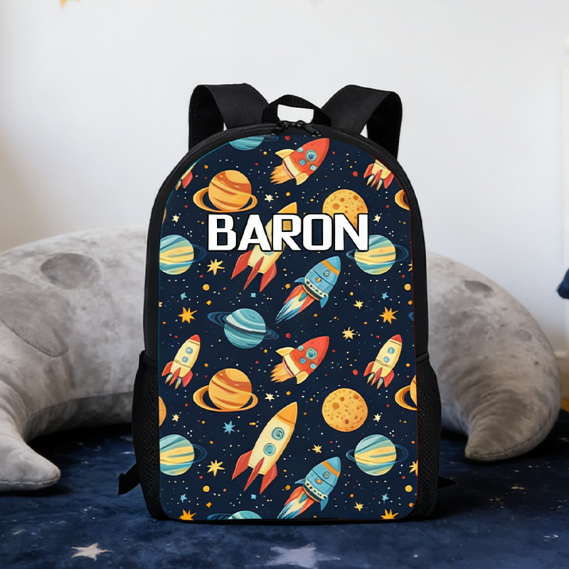 Personalized Rocket and Planet Backpack for Kids Space Exploration Lover Backpack Custom Name Gift for Kid