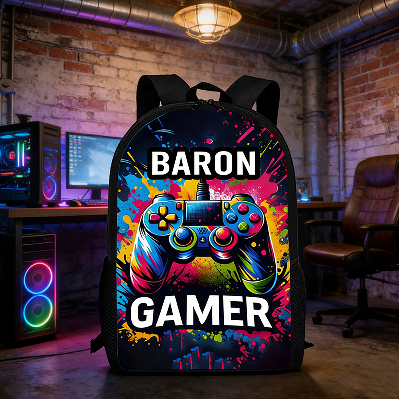 Personalized Gamer Backpack with Controller Art Backpack for Kids Custom Name Gift for Kid