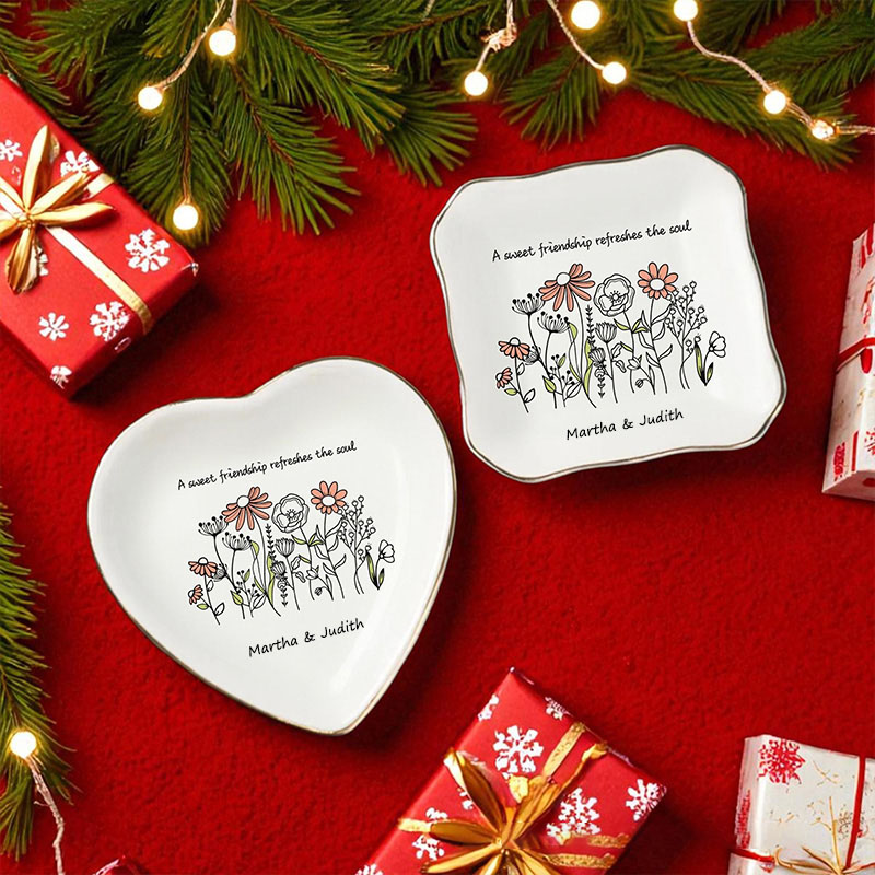 Personalized Floral Bible Verse Ceramic Ring Dish with Custom Name Christian Jewelry Holder Scripture Ring Tray Faith Gift Religious Wedding Gift