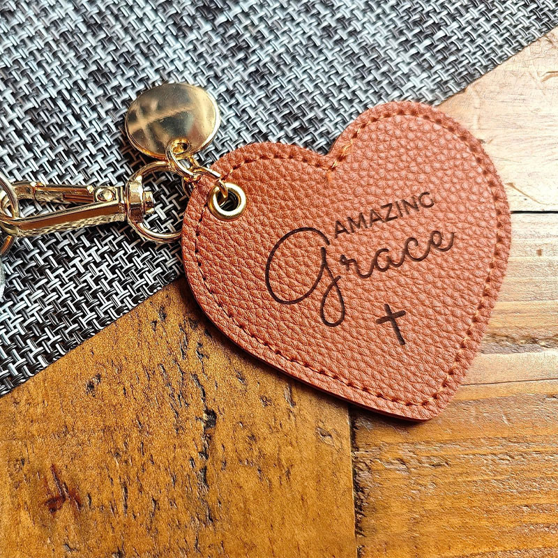 Personalized Bible Quote Heart PU Leather Keychain with Custom Name Religious Gift for Women Christian