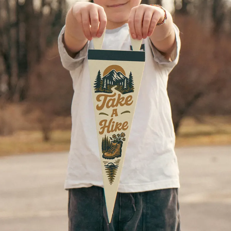 Personalized Felt Pennant Adventure Wall Decor Hiking Camp Banner Handmade Wanderer Sign Outdoor Lover Gift Inspirational Travel Art