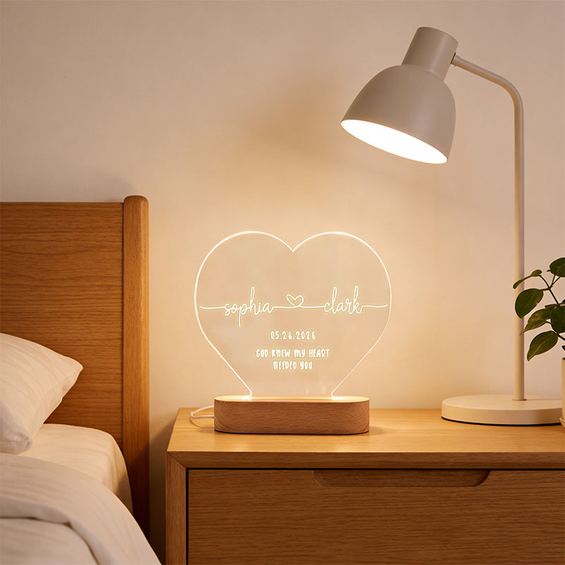Personalized God Knew My Heart Needed You Heart Shaped LED Night Light with Name & Date Valentines Day Gift Anniversary Gift Romantic Gift for Couple