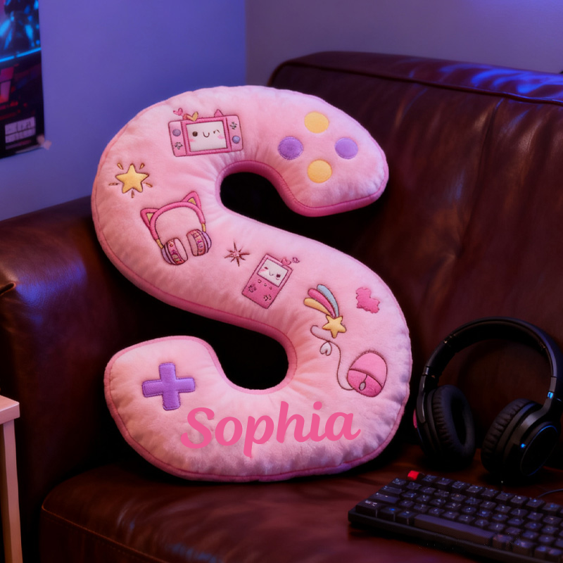 Personalized Gamer Themed Pillow Gamer Girl Pillow Game Controller Letter Pillow Gamer Gifts for Her Geek Lover