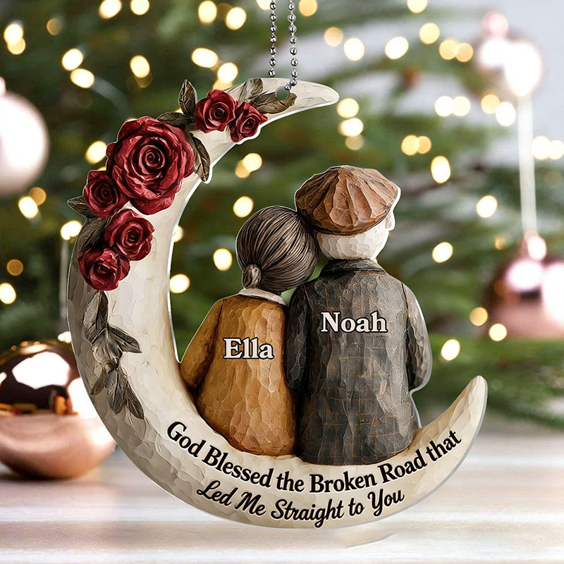 Personalized God Blessed the Broken Road that Led Me Straight to You Acrylic Christmas Couple Ornament with Name and Hair Color Valentine's Day Gift