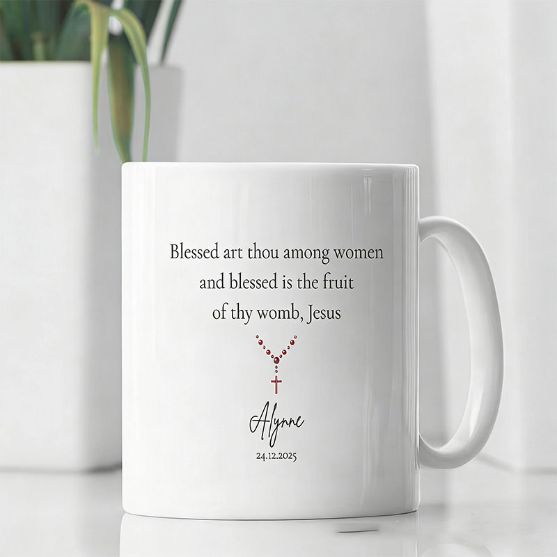 Personalized Virgin Mary Flora 11oz 15oz Ceramic Mug with Custom Name Our Lady Coffee Cup Marian Christian Drinkware Mug Catholic Gift for Women
