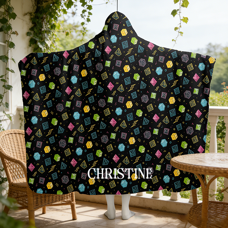 Personalized Gamer Hooded Blanket Tabletop Game Enthusiasts Hoodie Blanket Gift for Gamer Geek Lover