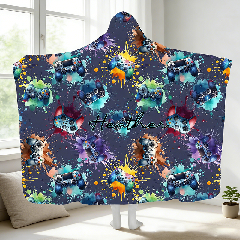 Personalized Gamer Controller Hooded Blanket Game Enthusiasts Blanket Kid Gift for Gamer Lover