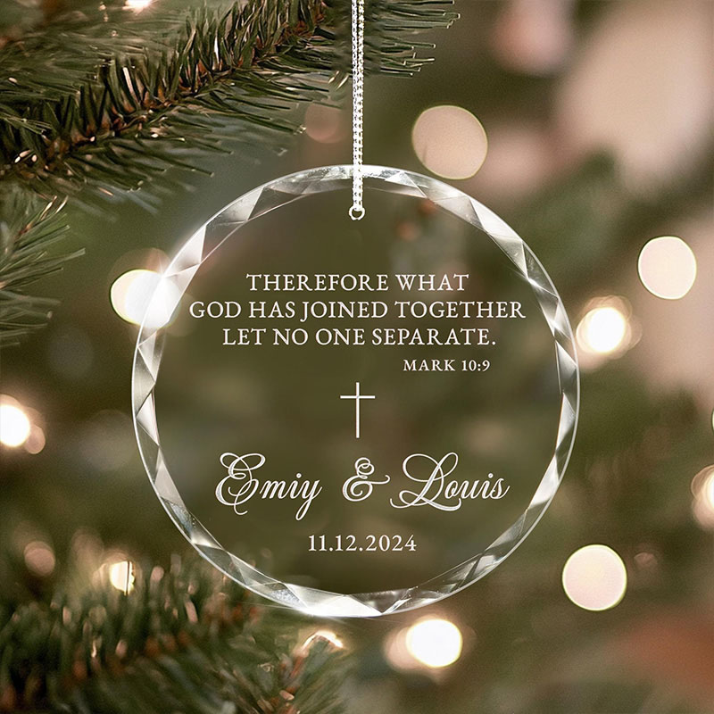 Personalized Christian Wedding Christmas Glass Ornament with Custom Name and Date Our First Christmas Ornament Bible Verse Decor Engagement Gifts