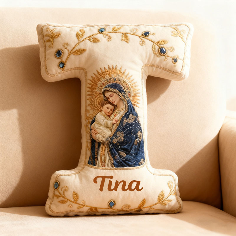 Personalized Virgin Mary and Baby Jesus Letter Pillow with Custom Name Faith Christian Home Decor Catholic Gift for Her Blessed Mother Graphic 3DPrint