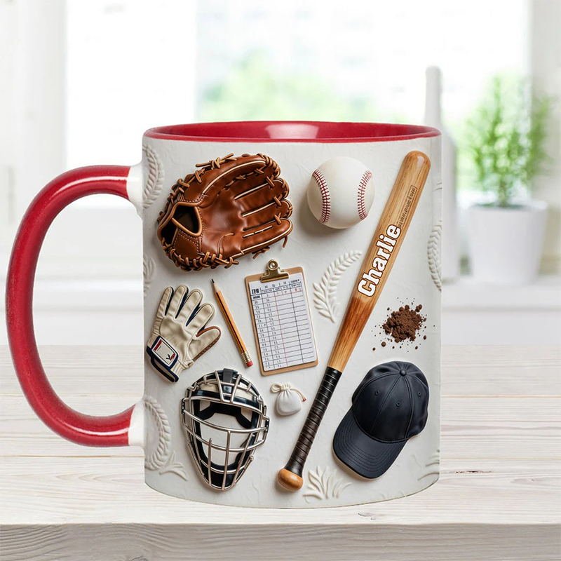 Personalized Baseball Mug with Custom Name and Sports Gear Artwork for Coaches and Baseball Fans