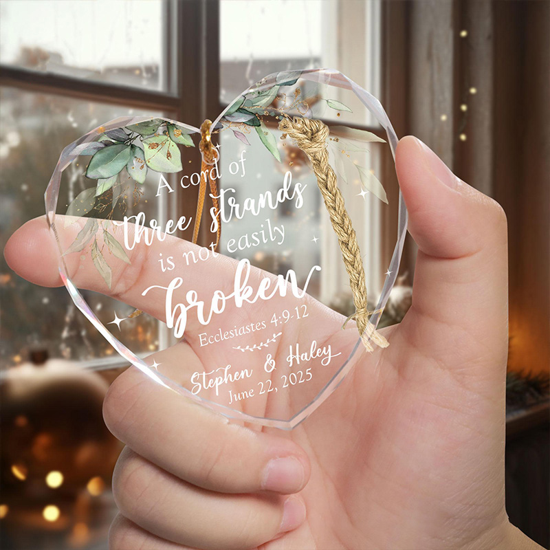 Personalized Three Strands Not Easily Broken Glass Christian Wedding Ornament with Custom Name and Date Couple Anniversary Gift Church Wedding Gift