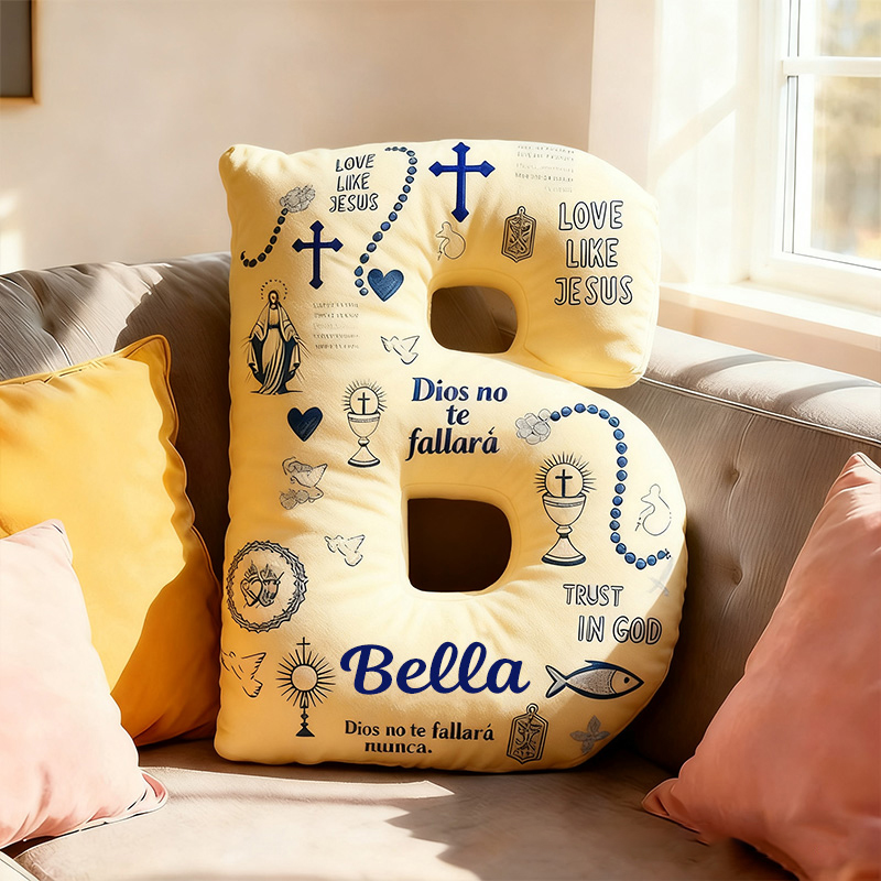 Personalized God will Never Fail You Letter Pillow with Custom Name Home Decor Virgin Mary Cross Chalic Dove and Fish Pillow Religious Gift for Her
