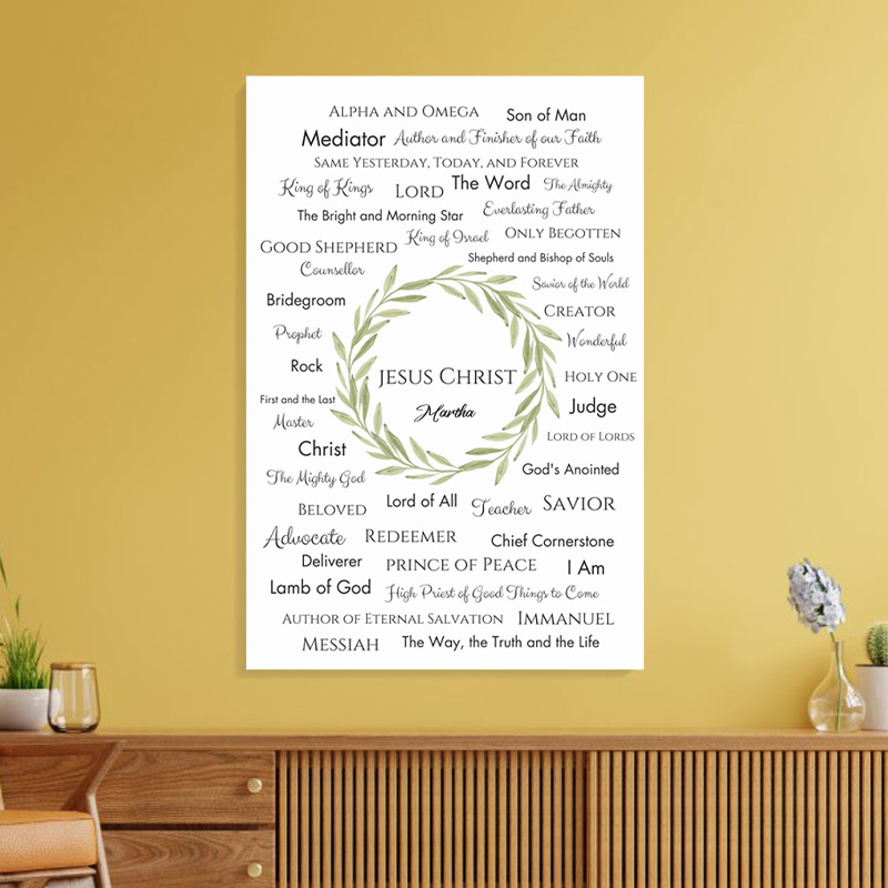 Personalized Jesus Christ Bible Names of God Frameless Poster with Custom Name Names of Jesus Wall Decor Religious Gift for Christians