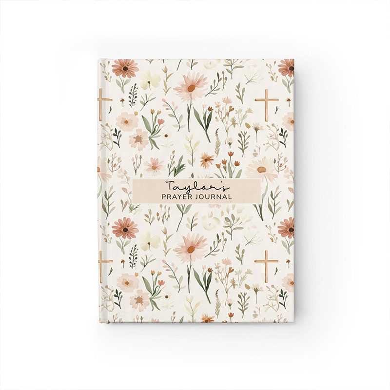 Personalized Floral Cross A5 Prayer Journal Notebook with Custom Name for Her Bible Scripture Study Journal Religious Gift for Women Gift for Catholic