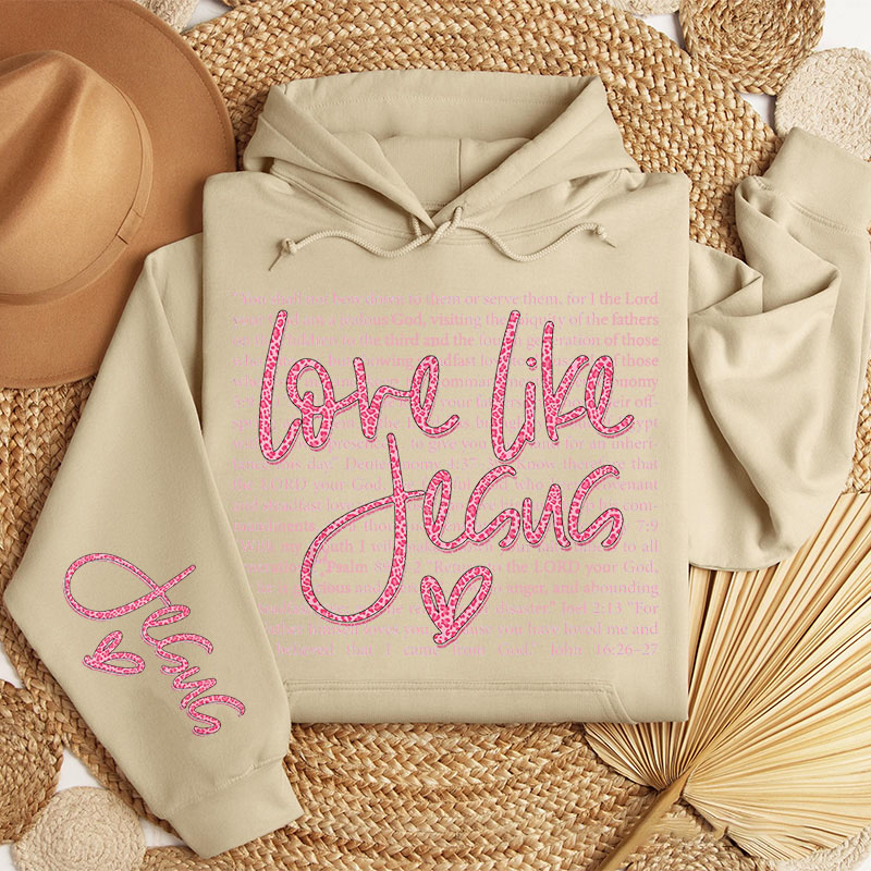 Personalized Love Like Jesus Classic Hoodies with Custom Name Retro Jesus Valentine Sweatshirt Valentine Day Gift for Her