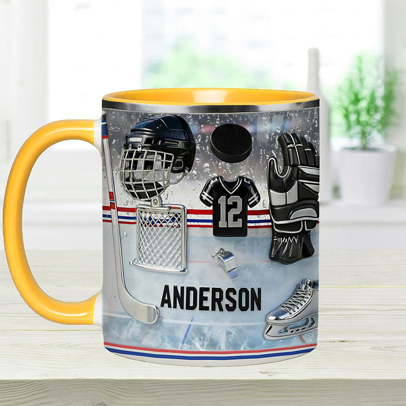 Personalized Ice Hockey Coffee Mug with Custom Name and Jersey Number for Ice Hockey Enthusiasts